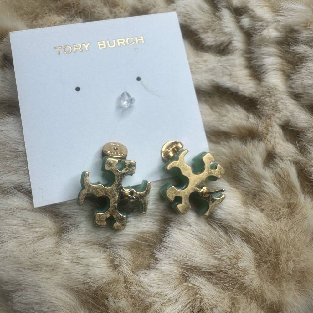 Tory Burch Green Logo Stud Earrings - Picture 12 of 12
